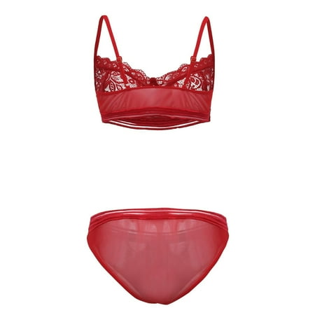 Odeerbi Women s Lingerie Set 2025 Valentine s Day Sexy Lingerie Sexy Lace Lingerie Strappy Bra And Panty Set Two Piece Crotchless Lingerie Burgundy