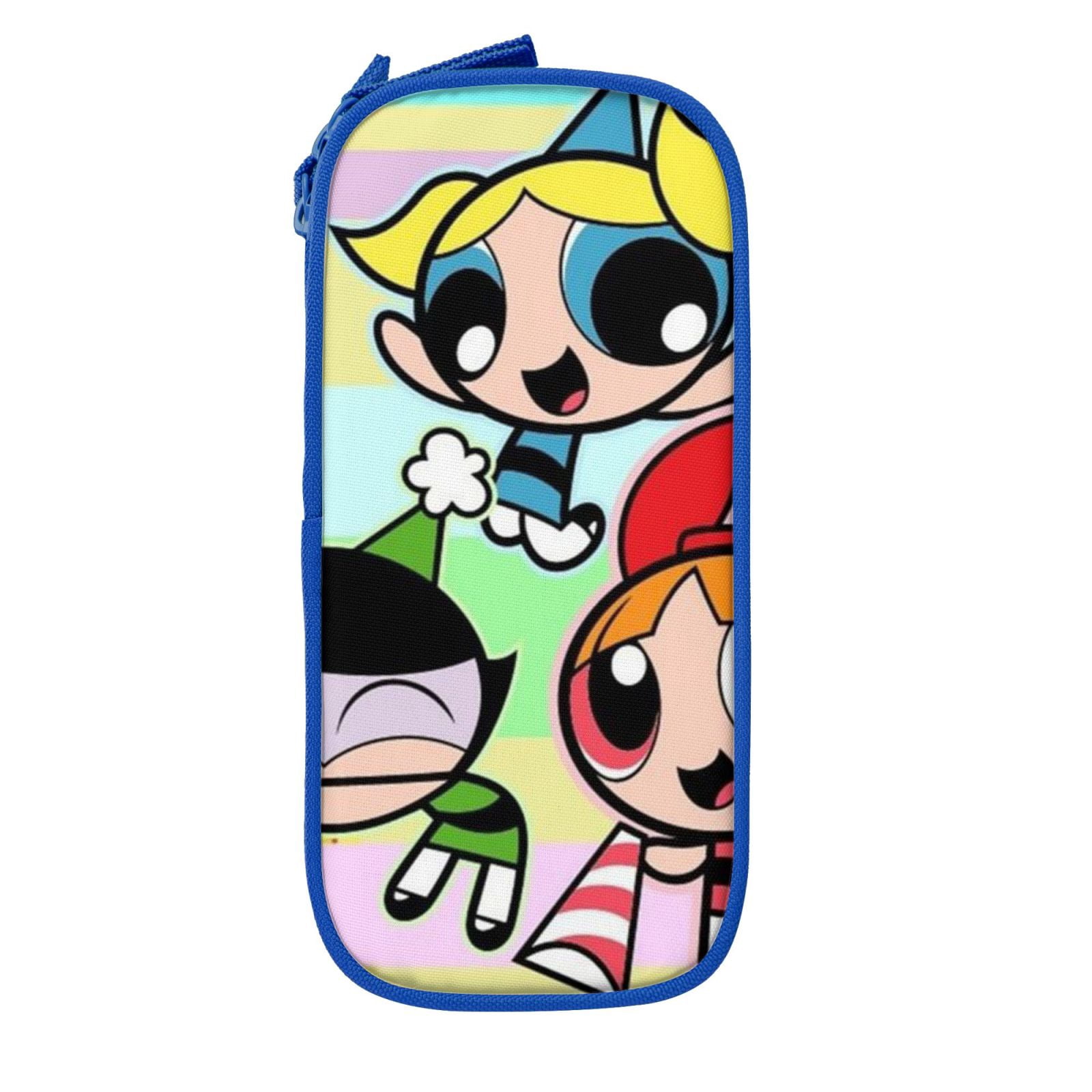 The Powerpuff Gi-rls Pencil Case Large Capacity Pencil Pouch Penbag Office Stationery Organizer Travel Makeup Bag Blue