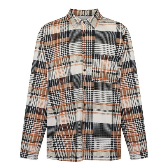 Leesechin Mens Jacket for Work Single-breasted Casual Plaid Woolen Shirt Jacket Tops