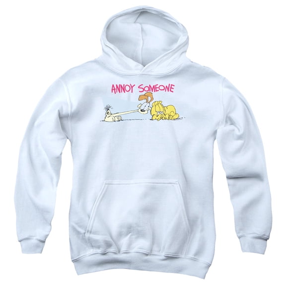 Garfield Annoy Someone Youth Pullover Hoodie Sweatshirt White