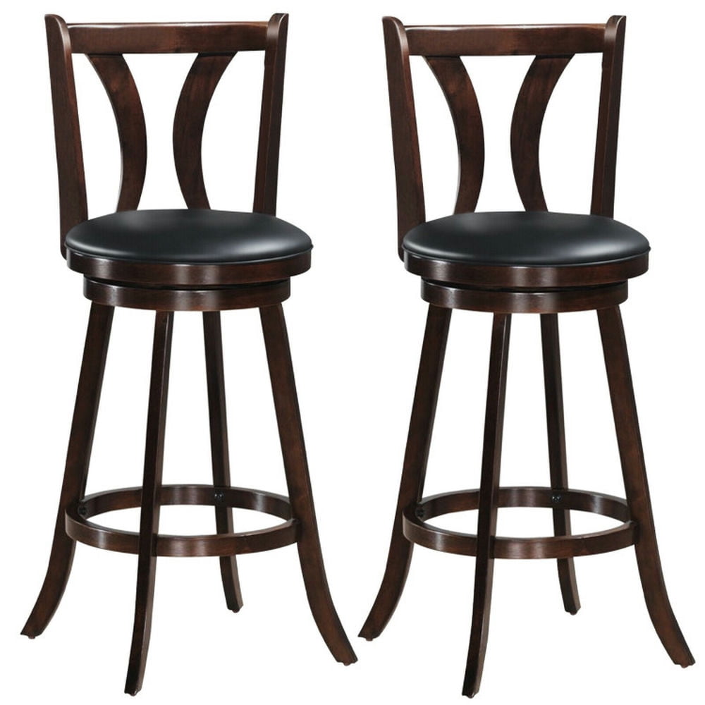 Demi Bonn 29.5" Set of 2 Swivel Counter-Height Bar Stools Chairs with Rubber Wood Legs, Modern Dining Chair with Backrests, Brown