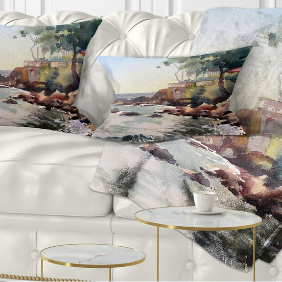 Designart Cote d Azur France - Landscape Painting Throw Pillow - 12x20