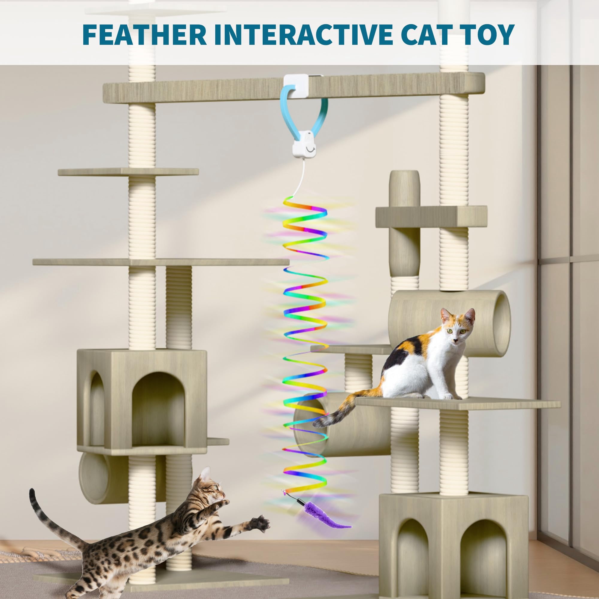 Interactive Cat Toys For Indoor Cats  Automatic Electric Door Hanging With 3 Interchangeable Accessories (feather Mouse Womm Toy) Motion Activated Usb Rechargeable Enrichment Bored