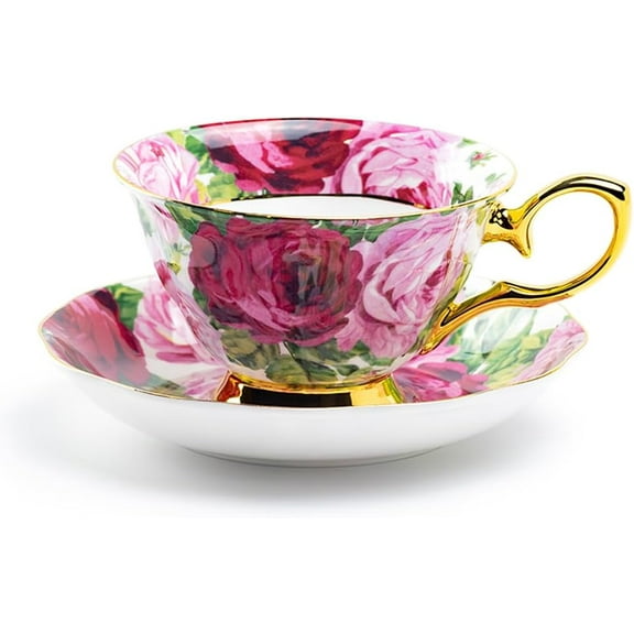Gracie Bone China Rose Gold Bone China Tea Cup and Saucer (Rose Bloom)