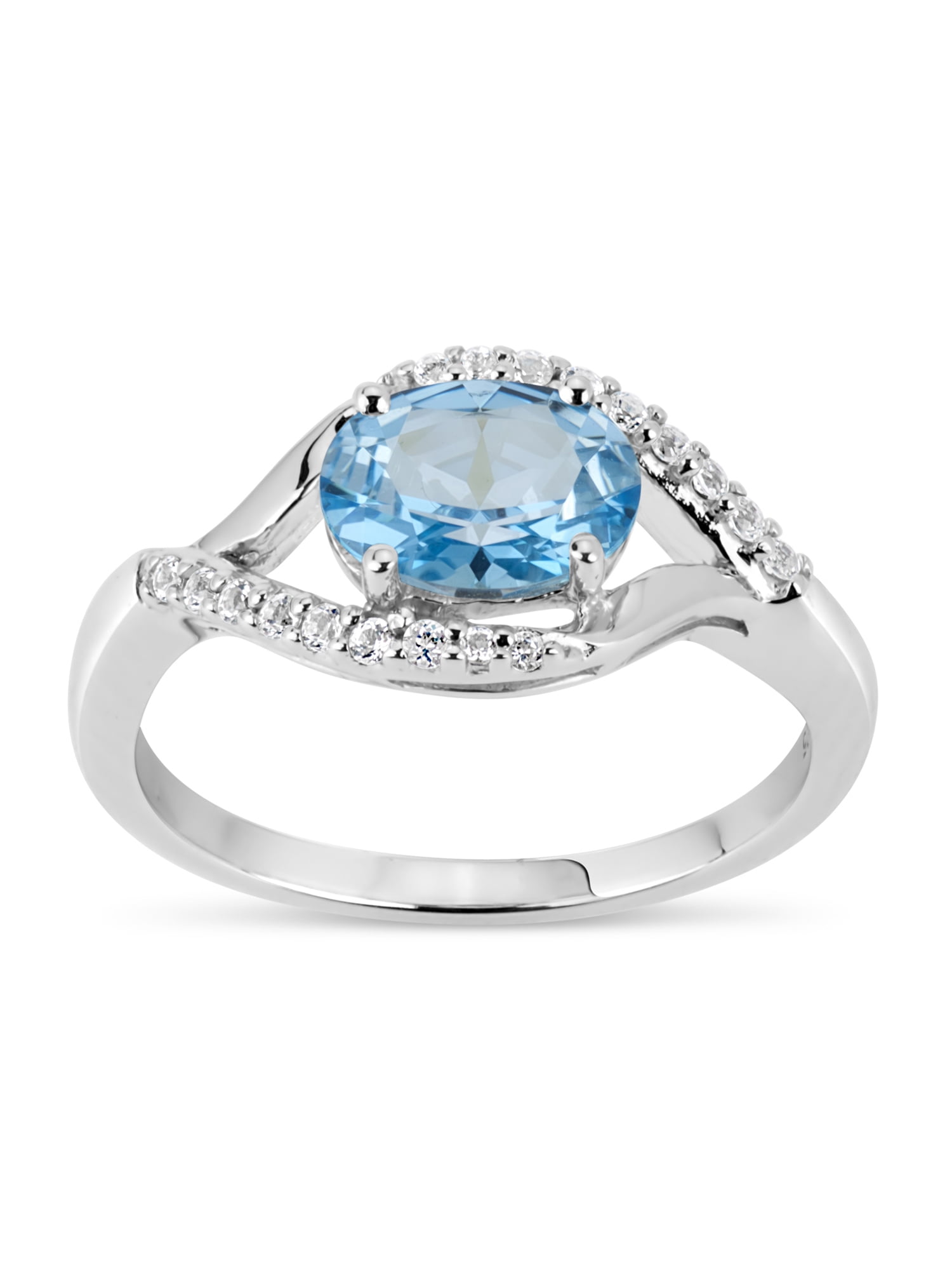 1 Ct Blue Topaz & Diamond Round Ring .925 Sterling Silver 