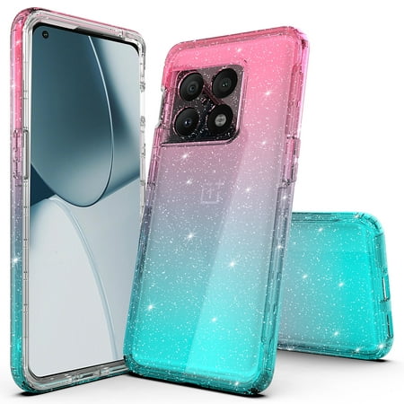 OnePlus 10 Pro 5G Case, Rosebono Hybrid Glitter Sparkle Transparent Colorful Gradient Skin Cover Case For OnePlus 10 Pro 5G (Blue/Pink)