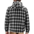 thumbnail image 2 of Men's Plaid Flannel Casual Warm Fleece Sherpa Lined Plaid Zip Up Hoodie Jacket (Black/White, L), 2 of 3