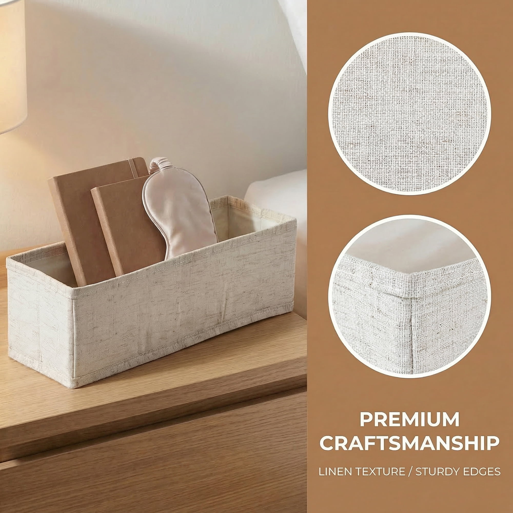 Unique Bargains 1pc Fabric Storage Bin with Handles Beige 13*3.9*3.9in