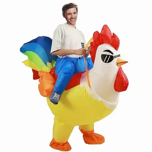 Inflatable Costume Adult, Riding Chicken Costume For Men/Women, Blow Up Ride On Rooster, Funny Halloween Costumes Adult Christmas Holiday Party Suit
