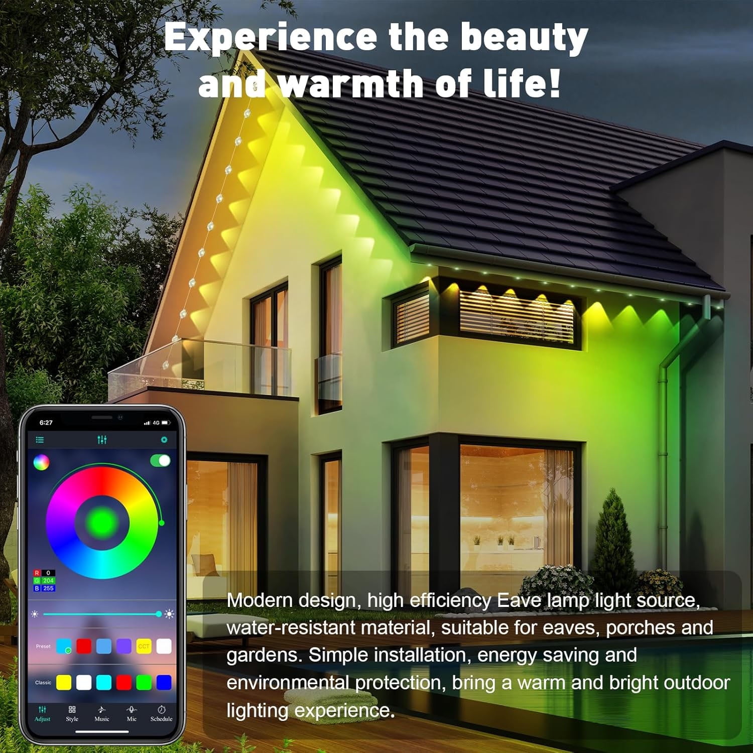 100FT Permanent Outdoor RGB Lights, Waterproof Smart LED Eaves Lights with APP/Remote Control, 50LEDs Outdoor Strip Lights with Music Sync, House Roof Light for Christmas Holiday Lighting Decor