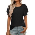 thumbnail image 1 of Camiseta de verano para mujer con corte floral y mangas con volantes: prenda informal y elegante para el día a día, tejido transpirable, lavable a máquina, 1 of 8