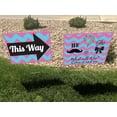 thumbnail image 3 of 18x24 "Gender Reveal Party" double sided lawn sign kit with 6x24 H-stakes. Brightly colored Pink, Blue, Black and Silver on white 'He or She?" sign with Directional Arrow sign included, 3 of 5