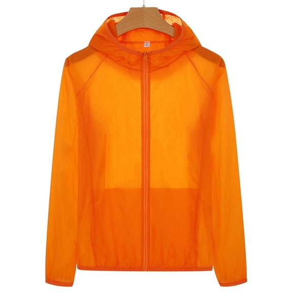 BLTIBY Womens Sunbreaker Top Hoodies Solid Color Zipper Waterproof Sportswear Jackets Blouse with Pockets Orange XL