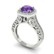 2.7ct round cut purple natural amethyst 14k white gold halo Bridal Wedding Engagement Promise Anniversary Ring for Women size 10.25
