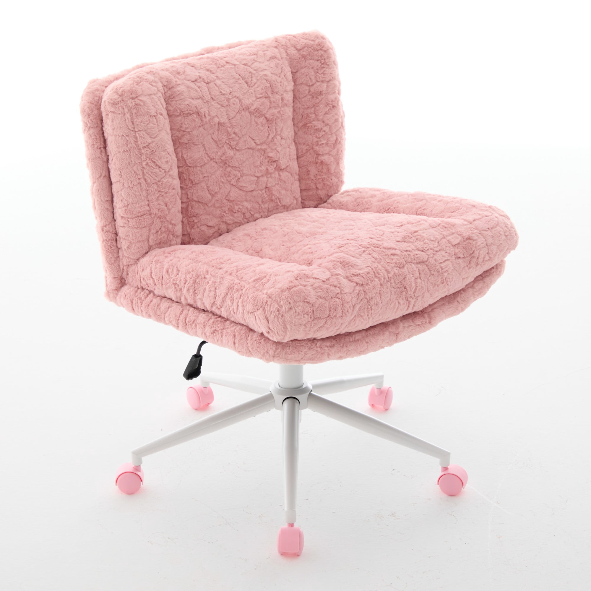 26.4" Wider Seat Office Chair, Artificial Rabbit Hair Home Chair with Metal Base, Adjustable Desk Chair Swivel Office Chair, Vanity Chair (Pink)