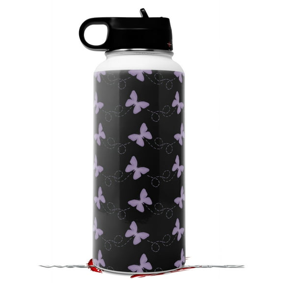 Skin Wrap Decal compatible with Hydro Flask Wide Mouth Bottle 32oz Pastel Butterflies Purple on Black (BOTTLE NOT INCLUDED)