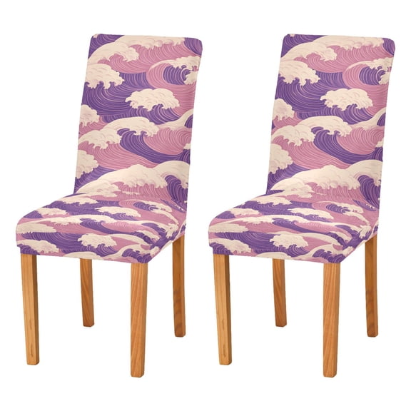 Yayeee 2 Pack Dining Chair Covers Stretch Parson Chairs Slipcovers Seat Protector, Purple Wave Pattern