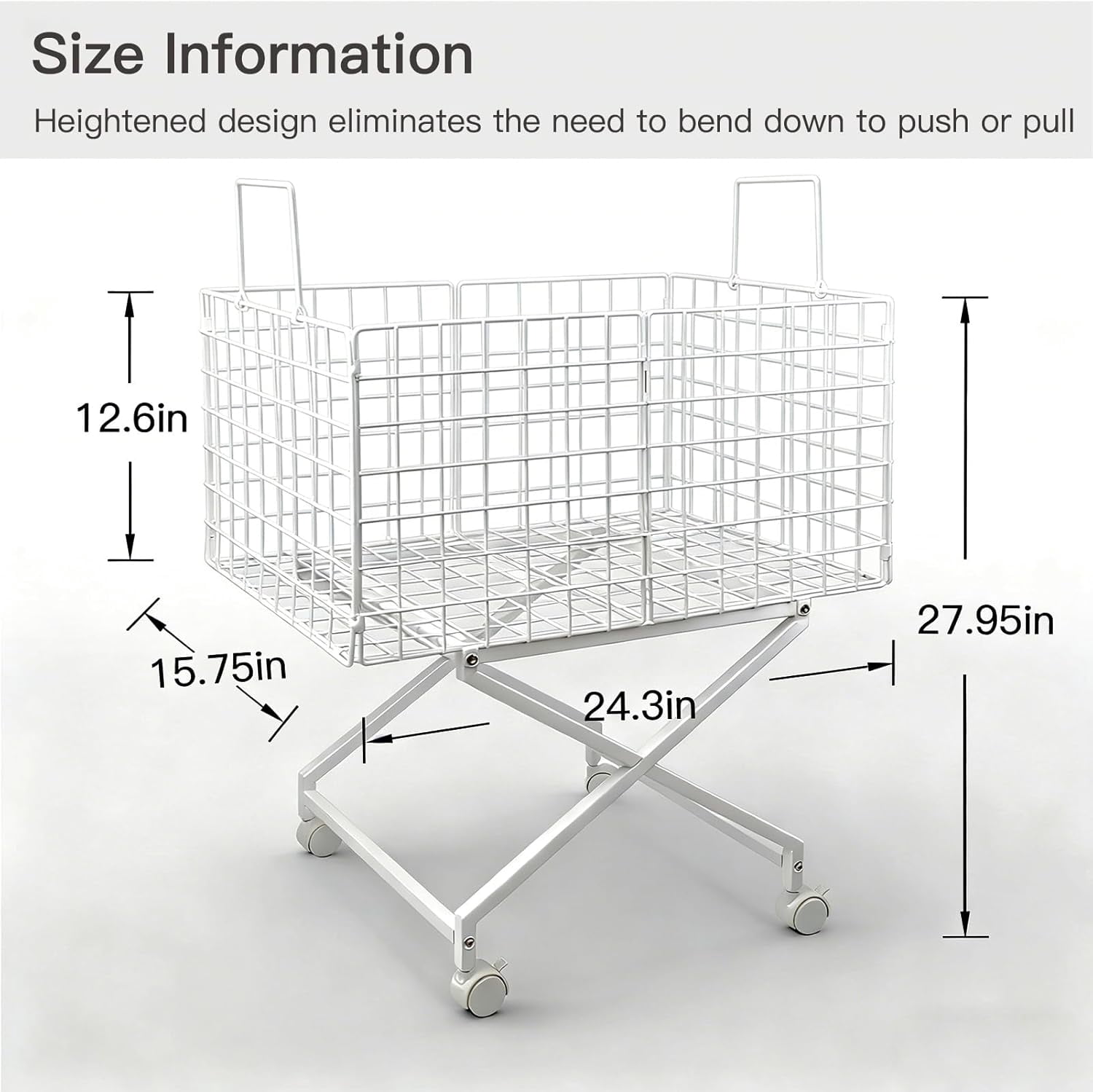 Rolling Laundry Basket with Wheels, 80L Wire Laundry Hamper with Lockable Casters, Sturdy Metal Cart for Clothes Storage, Ventilated Rolling Bin for Bathroom Bedroom (White)