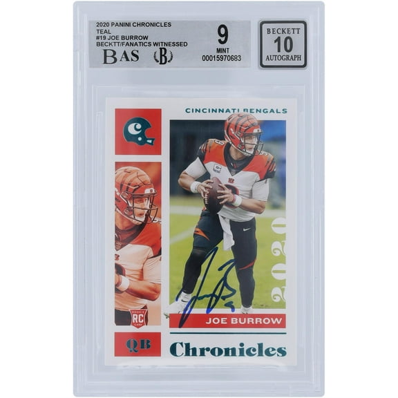 Joe Burrow Cincinnati Bengals Autographed 2020 Panini Chronicles Teal #19 Beckett Fanatics Witnessed Authenticated 9/10 Rookie Card - 9.5,9.5,9,8.5 Subgrades - Fanatics Authentic Certified