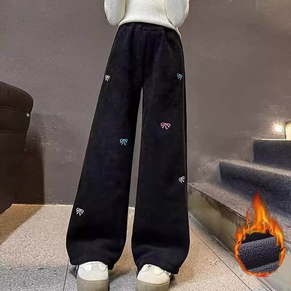 JIAYUE Kids Boys Girls Pants Bows Wide-Leg Palazzo Mid Waisted Snug Warmth Relaxed Fit For Child Casual Dailywear