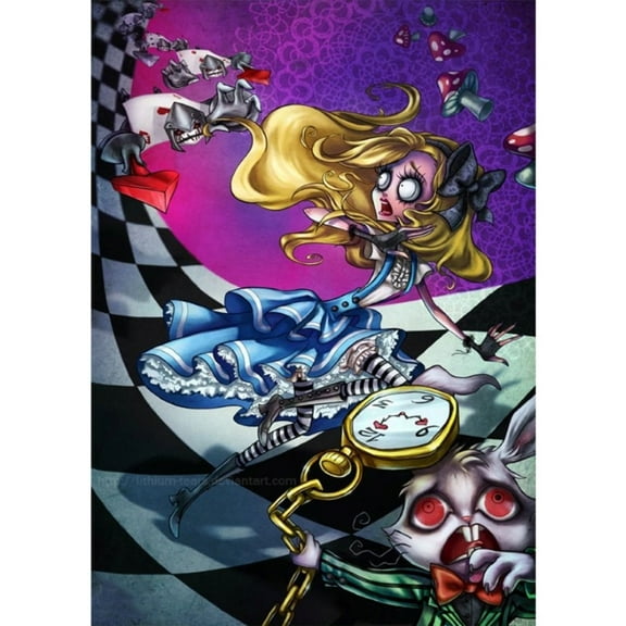 Diamond Art Painting Kit Alice in Wonderland 5D Full Diamond, DIY Diamond Art Kit for Adults, Gemstone Art Painting, Beginners Craft Wall Decoration 12x16inch