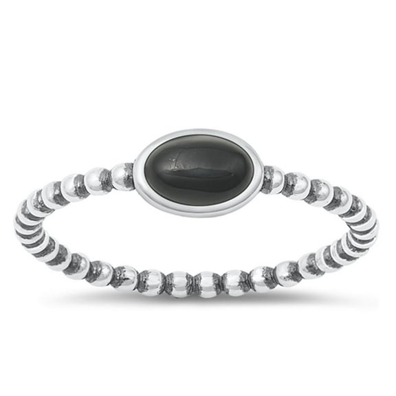 CHOOSE YOUR COLOR Oval Simulated Black Onyx Ring .925 Sterling Silver Band CZ Female Size 5