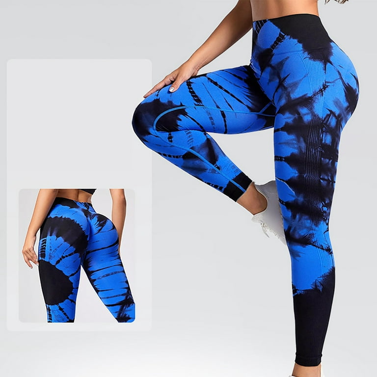 Tie Dye Leggings for Women High Waisted Butt Lifting Stretch Seamless Gym  Workout Yoga Pants Active Sports Tights (Small, Blue)