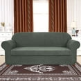 thumbnail image 6 of Subrtex Stretch 2-Piece Textured Plaid Loveseat Slipcover, Olive, 6 of 7