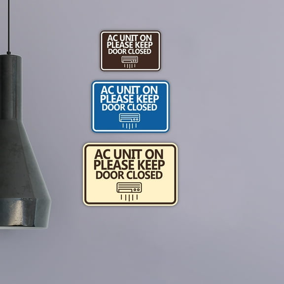 Classic Framed AC Unit On Please Keep Door Closed Sign (Navy Blue / White) - Large