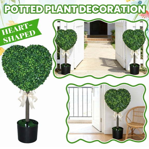 29.5-Inch Artificial Greenery Heart-Shaped Ball Potted Stake - With Planter Indoor Outdoor Use - For Home Garden Patio Office Decoration