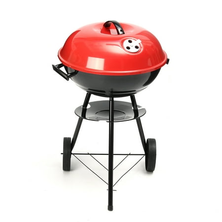 Metal Grill - 17''x28'' Portable Metal Kettle Trolley BBQ Grill Charcoal Wood Barbeque Picnic Red
