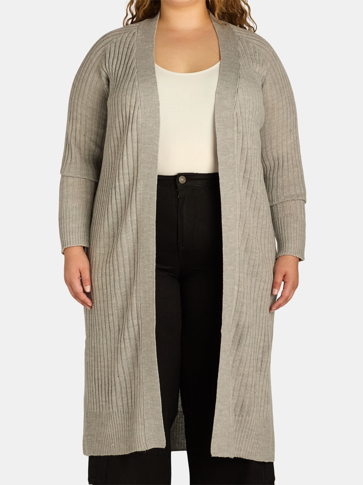 What's Next Women's Plus Size Ribbed Long Duster Cardigan, Sizes 1X-4X