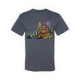 thumbnail image 3 of Wild Bobby, First We Still Your Heart Then Your Bed | Funny Neon Colorful Cat | Dean Russo Art Animal Lover Men's T-Shirt, Vintage Heather Blue, 5X-Large, 3 of 6