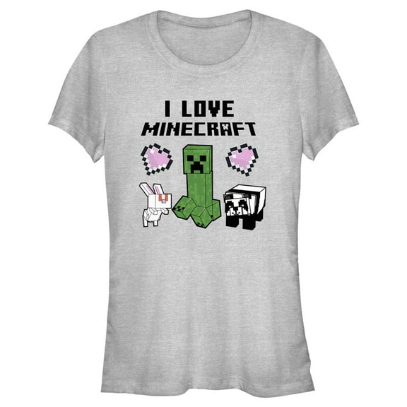 Junior's Minecraft Love and Mobs  Graphic Tee Athletic Heather 2X Large