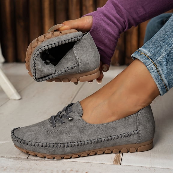 EliteGoogv Womens Flat Shoes Soft Wide Width Slip On Flat Shoes for Women Casual Walking Work Everyday Wear PU Loafers Dress Shoes Flats US :9