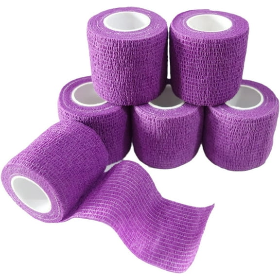 6 Pack 2" x 5 Yards Self Adhesive Bandage Wrap Breathable Cohesive Vet Wrap for Pets, Elastic Self-Adherent Tape for Sports, Wrist, Ankle ( Purple)