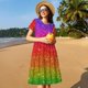 thumbnail image 4 of Easygdp Rainbow Glitter para Vestido Transpirable de Mujer, Vestido Suelto de Manga Corta con Pliegues y Bolsillos para el Verano, 4 of 6