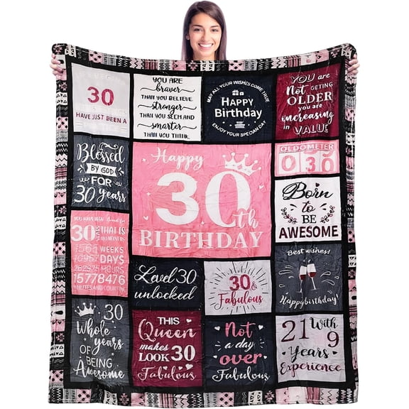 30th Birthday Gifts for Women, Throw Blanket Birthday Gifts for Her, Unique 30th Birthday Gift Ideas,Happy Birthday Gift for Mom, Sister, Friend, Flannel Birthday Blanket 60x50Inch