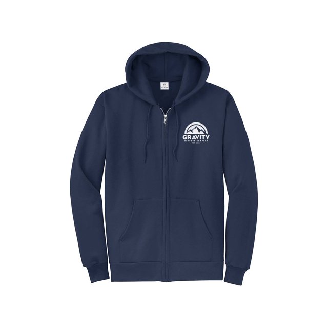 Gravity Outdoor Co. Zip-Up Hoodie - Navy - White Logo - Medium