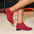 thumbnail image 5 of Women's Slip On Red Ankle Boots Western Pointed Toe Block Low Heel Chelsea Booties Suede Fall Dress Short Boots, 5 of 7