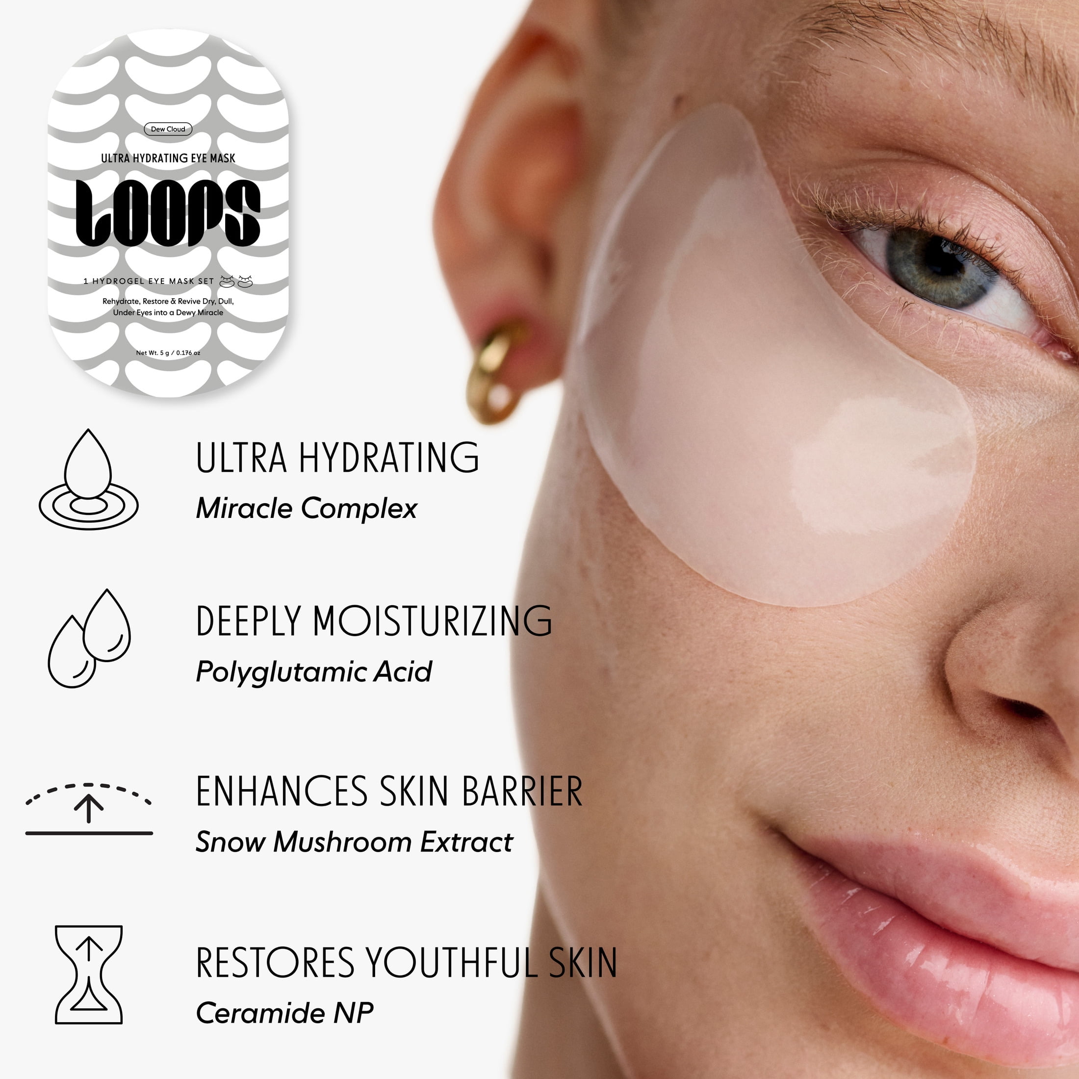 LOOPS Dew Cloud Ultra Hydrating Hydrogel Eye Mask | Plumping & Firming | 5 Pack