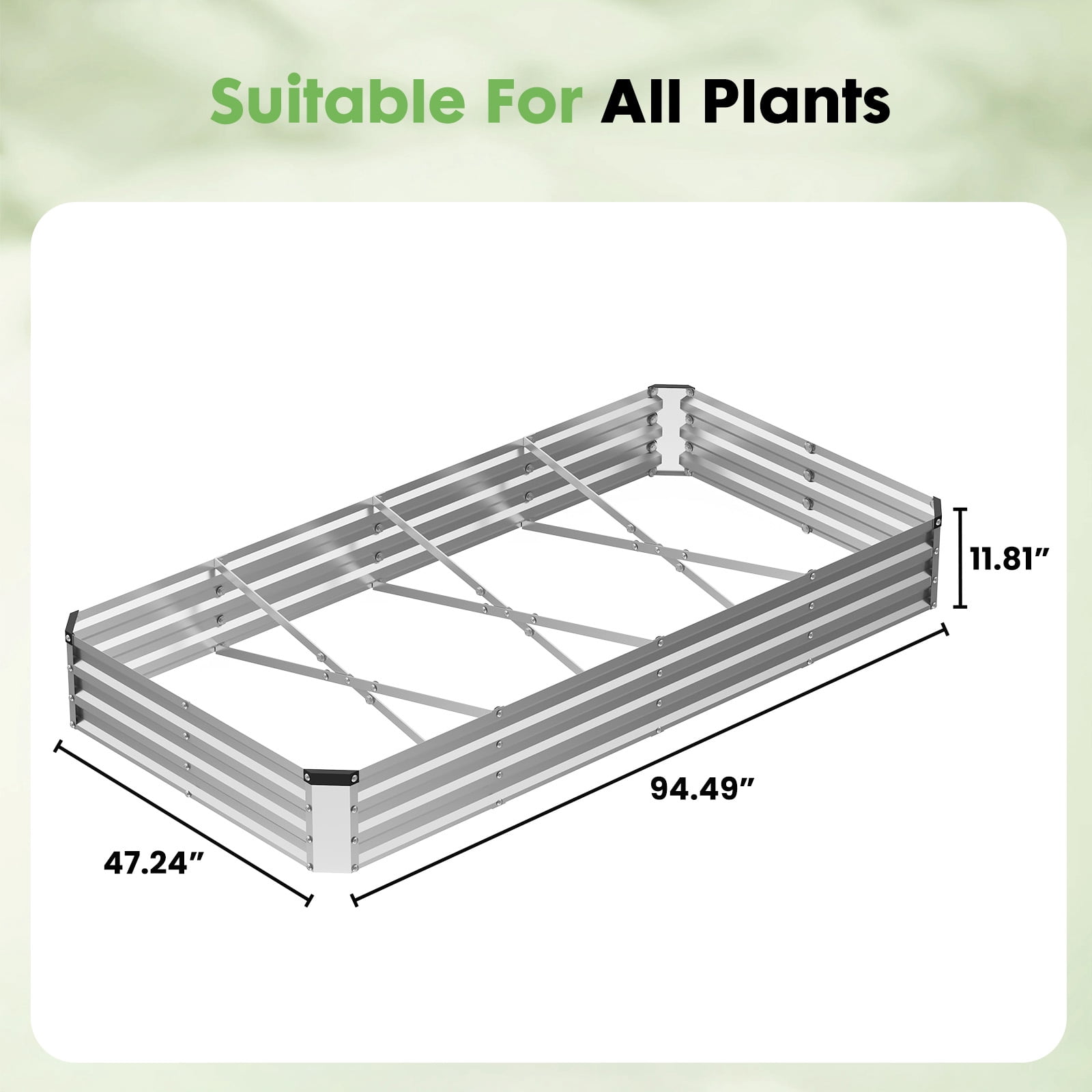 EDX Galvanized Raised Garden Bed, Outdoor Metal Planter Box Kit for Vegetables, Flowers and Herbs, Silver
