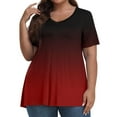 thumbnail image 2 of Swuxness Women Short Sleeve Plus Size T Shirts, Spring and Summer Casual Tops, Ladies V-Neck Printed Comfortable Fashion Loose Pullover Tee Wine, XL, 2 of 5
