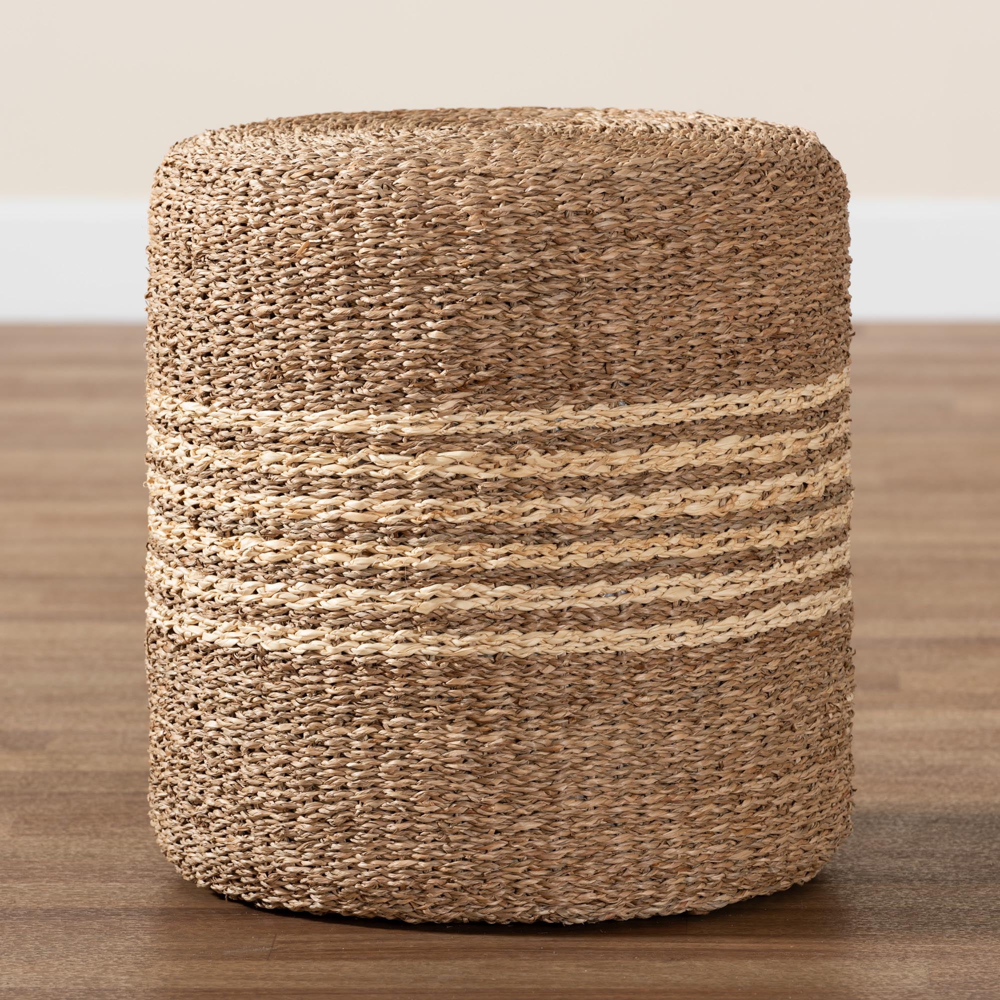 bali & pari Wickham Modern Bohemian Natural Brown Seagrass Ottoman Footstool