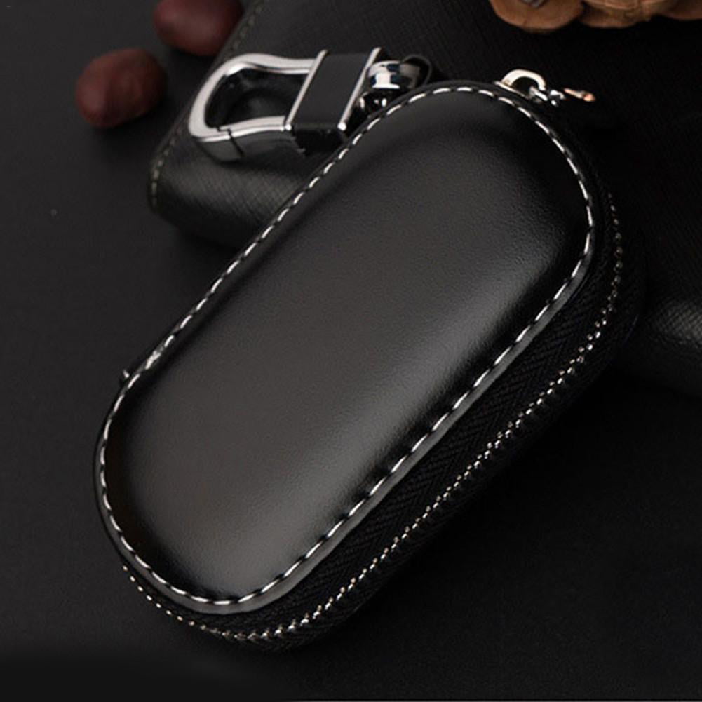 KUMEED Car key Chain bag Black Genuine Leather Car Smart KeyChain Coin Holder Case Cover Holder Pouch Remote Key Chains Fob Bag Keyring Wallet Zipper Case Black, Small