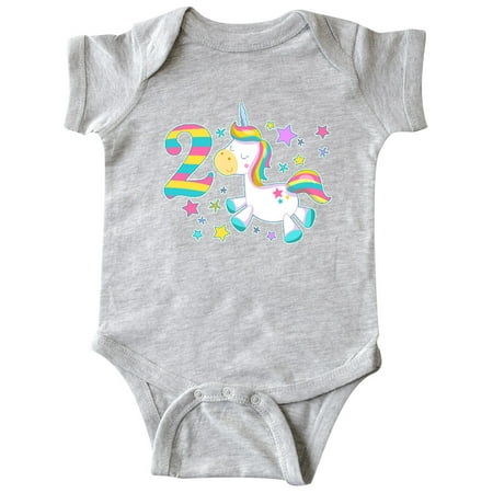 

Inktastic Second Birthday Rainbow Unicorn Plush and Stars Gift Baby Boy or Baby Girl Bodysuit