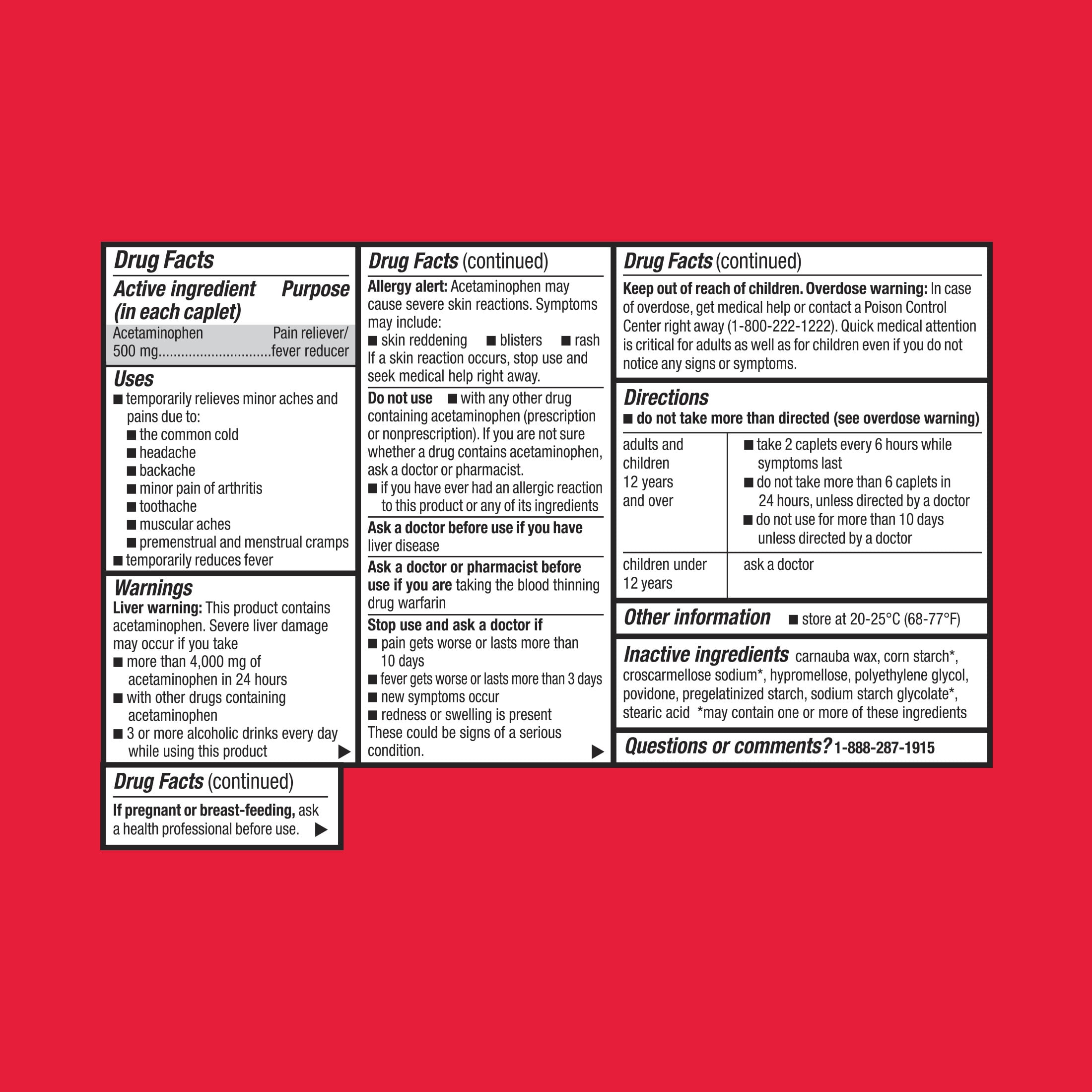 Equate Extra Strength Acetaminophen Caplets, 500 mg, 250 Ct, 2 Pk