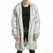 KBKYBUYZ Mens Faux Fox Fur Coat Turn-Down Collar Long Winter Jacket Gray L