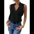 thumbnail image 3 of Camisetas Sin Mangas Plisadas para Mujer, Blusas Casuales Sin Mangas con Cuello en V, Camiseta Básica de Verano Negro S, 3 of 8