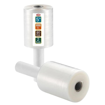 Simply Cool Stretch Wrap Industrial Strength 2 pack 5" 1000 SqFt 80 Gauge Extra Thick Film , Heavy Duty Pallet Wrapping, Furniture, Moving Supplies